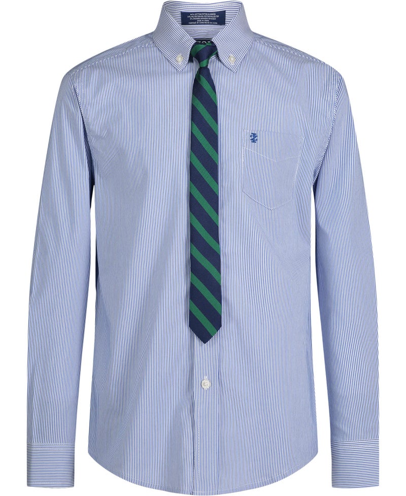 Izod Big Boy's Long Sleeve Dress Shirt with Tie Shirt, Moroccan Cobalt, 8 - Image 1